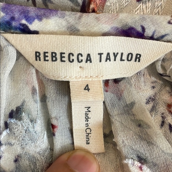 Rebecca Taylor Sheer Floral Long Sleeve Blouse with Key Hole Front 4 - Picture 2 of 8